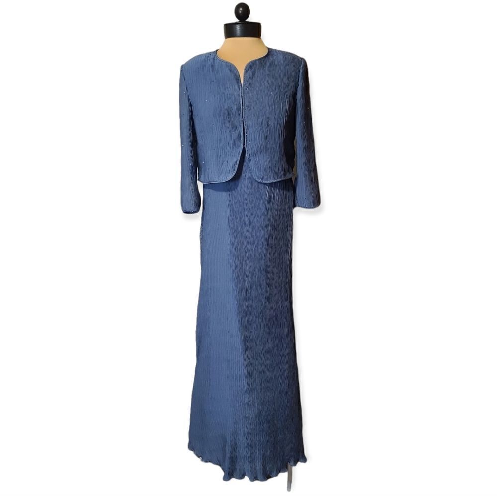 Mori Lee Blue Mother of the Bride Emvellished Gown with Jacket Size 10